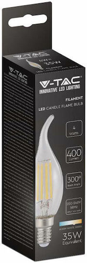 V-TAC Λάμπα LED 4W 118mm για Ντουί E14 και Σχήμα C35 Θερμό Λευκό 400lm
