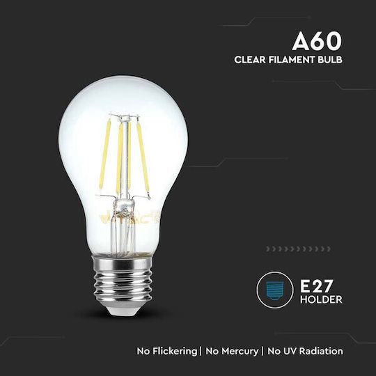 V-TAC LED крушка 6W 105mm за фасунга E27 и форма A60 Топло бяло 600лм