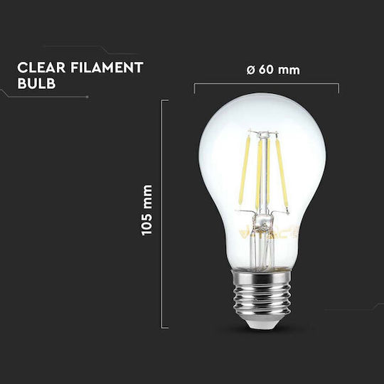 V-TAC LED Bulb 6W 105mm for Socket E27 and Shape A60 Natural White 600lm