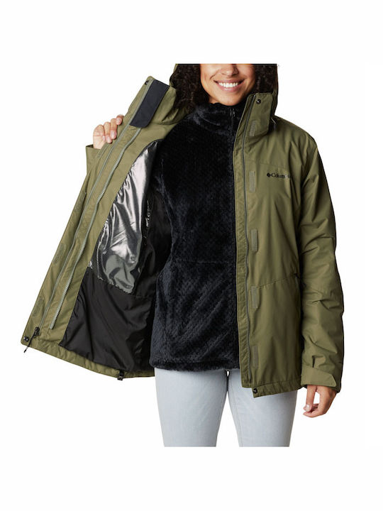 Bugaboo II Fleece Interchange 3 In 1 Women's Hiking Short Sports Jacket for Winter with Hood Khaki