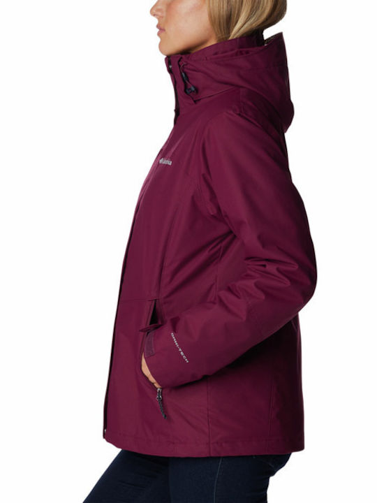 Bugaboo II Fleece Interchange 3 In 1 Women's Hiking Short Sports Jacket for Winter with Hood Burgundy