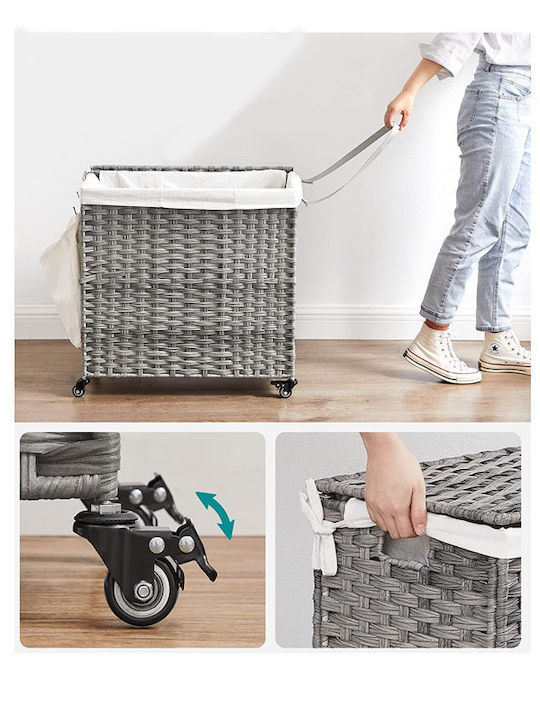 Songmics Wicker Collapsible Laundry Basket 140lt with Cap 66x35x60cm Gray