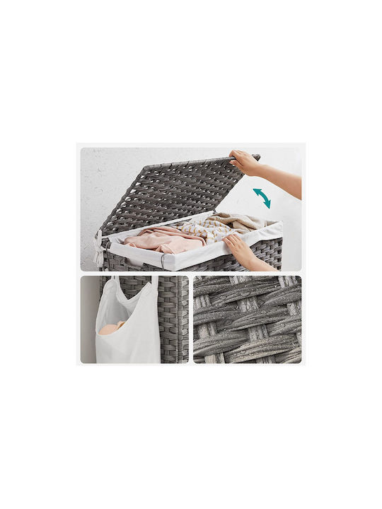 Songmics Wicker Collapsible Laundry Basket 140lt with Cap 66x35x60cm Gray