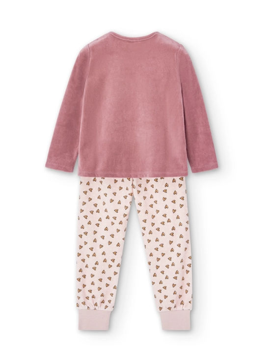 Boboli Set Top & Bottom Kids Winter Velvet Pyjamas Pink