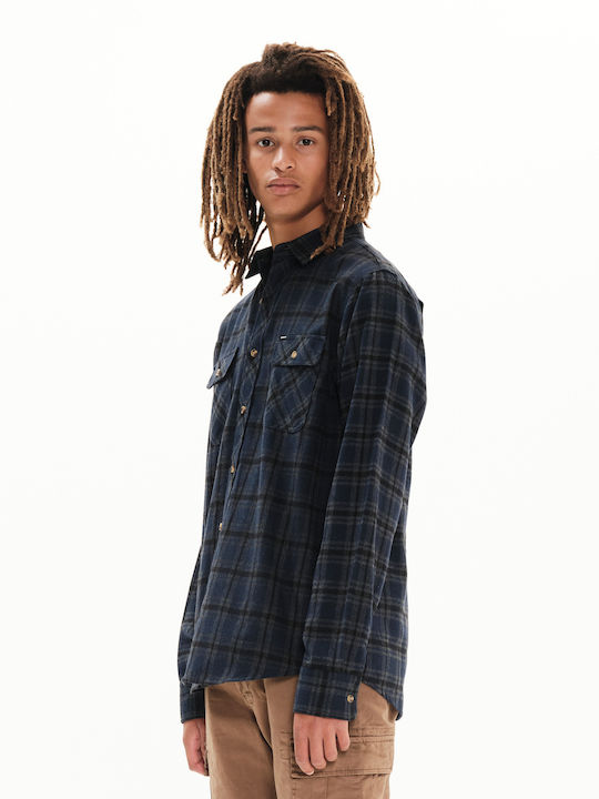 Langärmlig Flanell Hemd Geprüft Marineblau