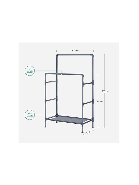 Songmics Rack Pentru Îmbrăcăminte Din Metal Gri 83x45x157cm