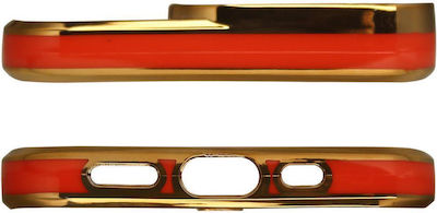 Hurtel Fashion Gold Frame Umschlag Rückseite Silikon Rot (iPhone 12 / 12 Pro)