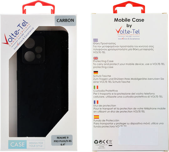 Volte-Tel Carbon Umschlag Rückseite Silikon Schwarz (Realme 9 / 9 Pro+)
