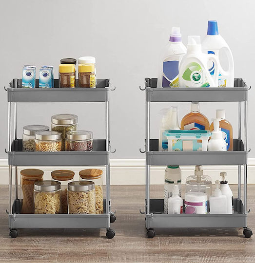 Songmics Kitchen Trolley Plastic 3 Tiers Grey 40x22x60cm