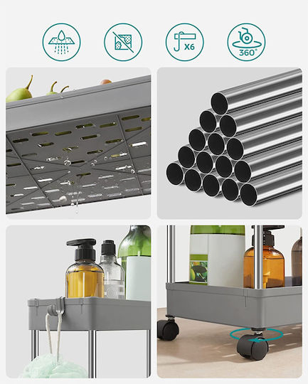 Songmics Kitchen Trolley Plastic 3 Tiers Grey 40x22x60cm