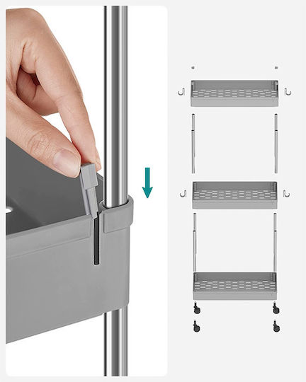 Songmics Kitchen Trolley Plastic 3 Tiers Grey 40x22x60cm