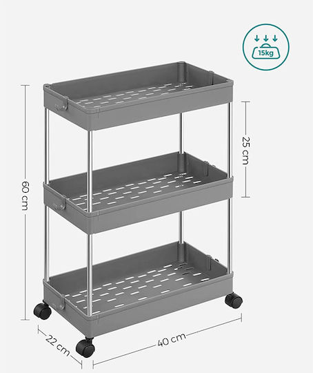 Songmics Kitchen Trolley Plastic 3 Tiers Grey 40x22x60cm
