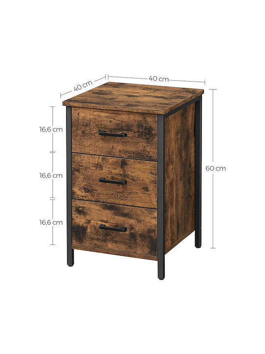 Wooden Bedside Table with Metallic Legs Brown 40x40x60cm
