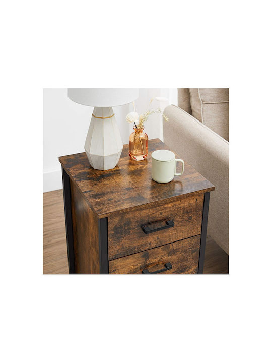Wooden Bedside Table with Metallic Legs Brown 40x40x60cm