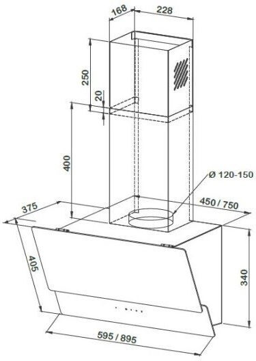 Proff Airmax LD47BB Kamin-Dunstabzug 90cm Schwarz