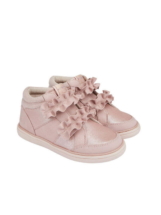 Mayoral Kids Leather Boots with Hoop & Loop Closure Pink