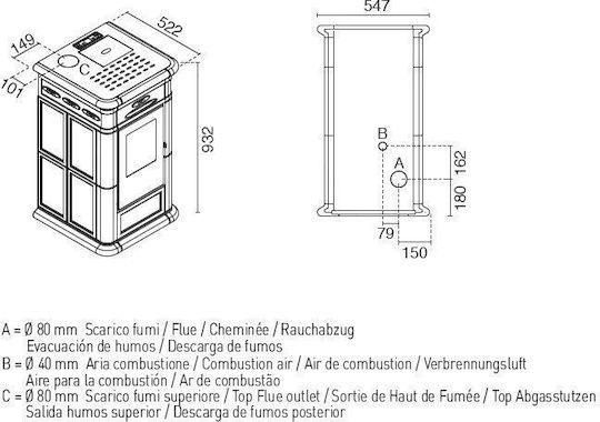 Eva Calor Alina Σόμπα Pellet Αερόθερμη 8kW Μπεζ