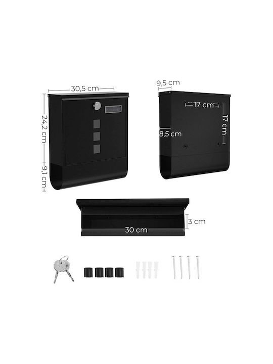 Songmics Outdoor Mailbox Metallic in Black Color 30.5x9.5x33.3cm