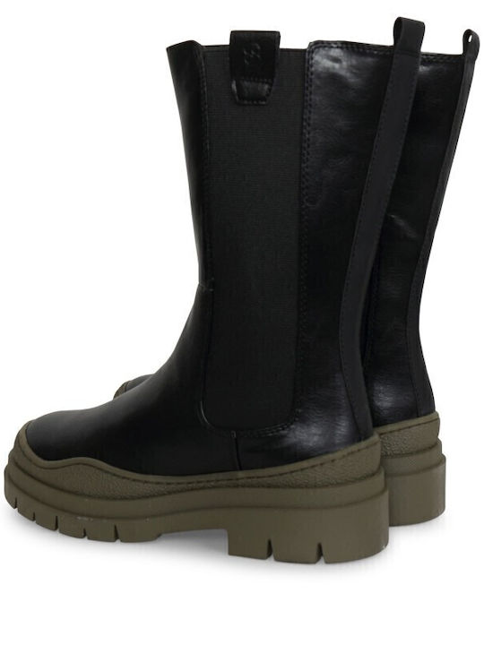 Women's Chelsea Boots with Medium Heel Black/Khaki