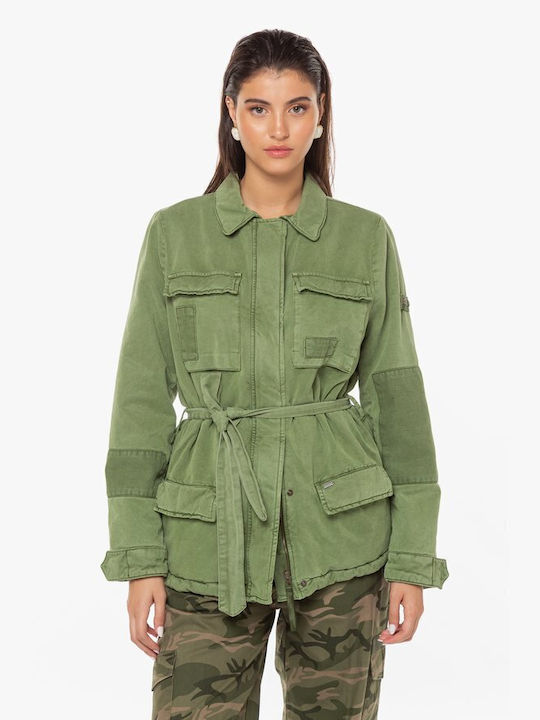 Pepe Jeans Addison Women's Short Parka Jacket for Spring or Autumn Green