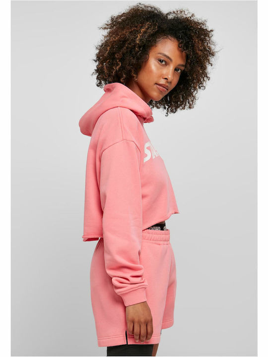 Cropped Women's Sweatshirt Hooded Pink Grapefruit