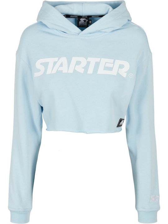 Cropped Γυναικείο Φούτερ με Κουκούλα Ice Water Blue