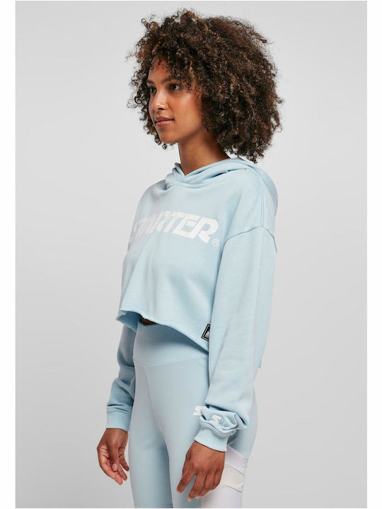 Cropped Γυναικείο Φούτερ με Κουκούλα Ice Water Blue