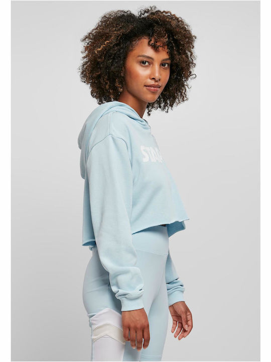 Cropped Γυναικείο Φούτερ με Κουκούλα Ice Water Blue