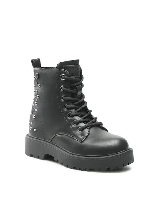 Xti Kids Leather Military Boots with Lace Black