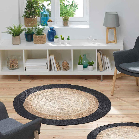 L-C Salem Covor Rotund de Vară din Paie Negru, Bej Φ90cm