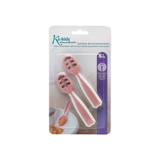 Kiokids Baby Set with First Spoons Made of Plastic for 6+ Months Pink 2 Pieces