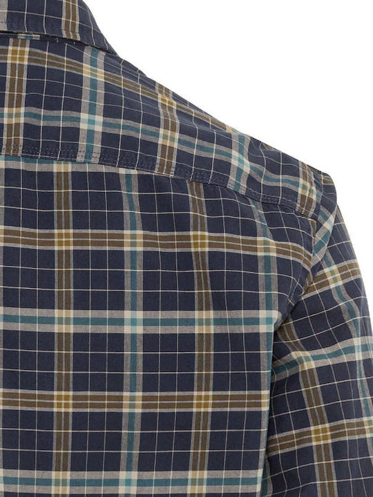 Men's Shirt Long Sleeve Checked Navy Blue