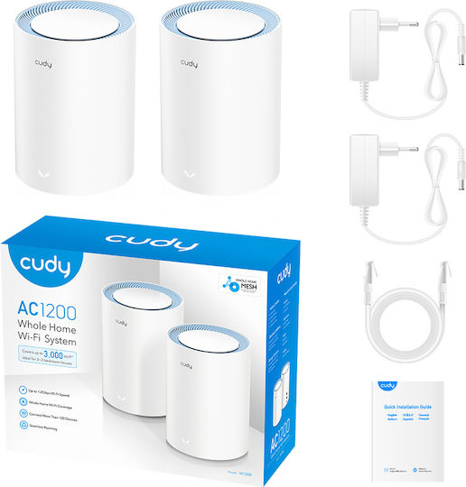 Cudy M1200 Punct de Acces cu Mesh Wi-Fi 5 Bandă Duală (2.4 și 5GHz) Kit Dublu