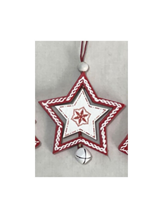 Hanging Star Wooden Red 6x6cm