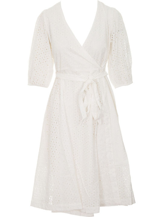 Neila Sommer Midi Kleid Wickel Weiß