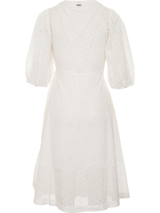 Neila Sommer Midi Kleid Wickel Weiß