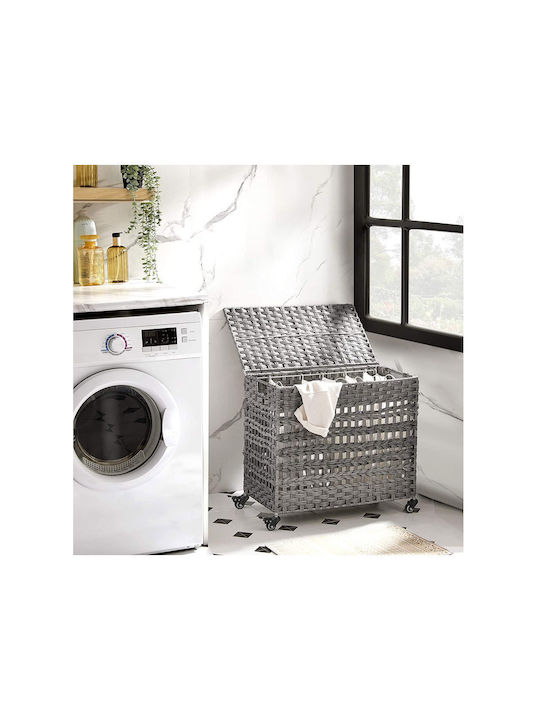 Songmics Coș De Rufe Metalic Pliabil 143lt Cu Capac 66x35x60.5cm Gri