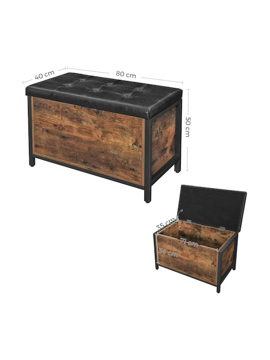 Taburet Cu Spațiu De Depozitare Lemn Negru 80x40x50cm