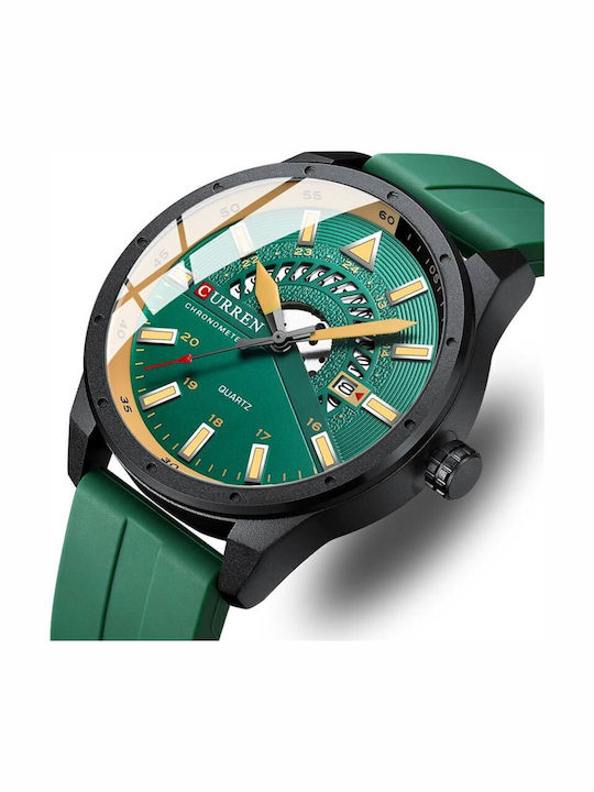 Curren Herrenuhr 47mm Batterie mit Grün Kautschukarmband