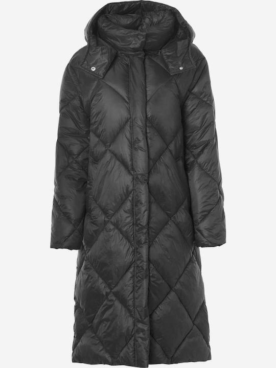 Lang Damen Puffer Jacke für Winter Schwarz