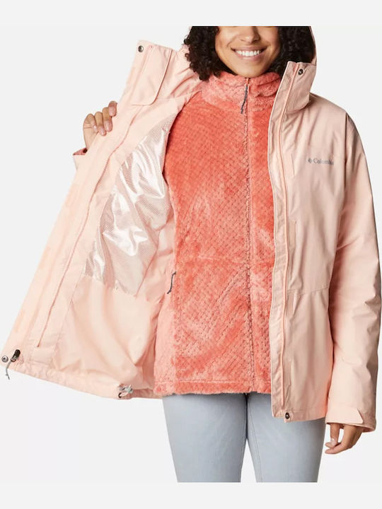 Bugaboo II Fleece Interchange 3 In 1 Women's Hiking Short Sports Jacket Waterproof for Winter with Detachable Hood Pink