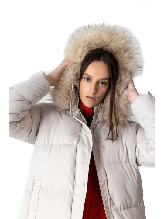 Women's Long Puffer Jacket for Winter with Hood Ice
