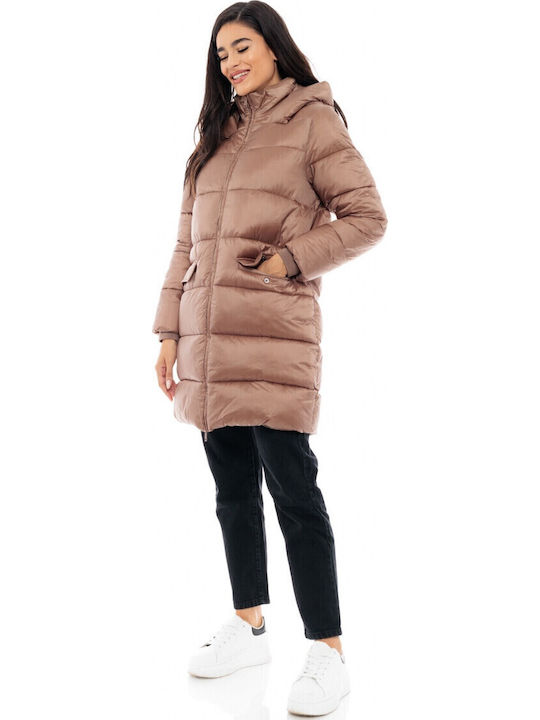 Lang Damen Puffer Jacke für Winter Camel