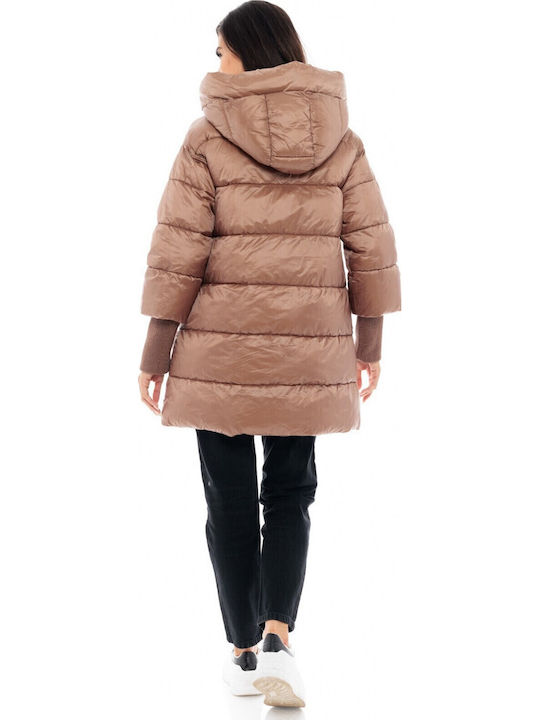 Lang Damen Puffer Jacke für Winter Camel