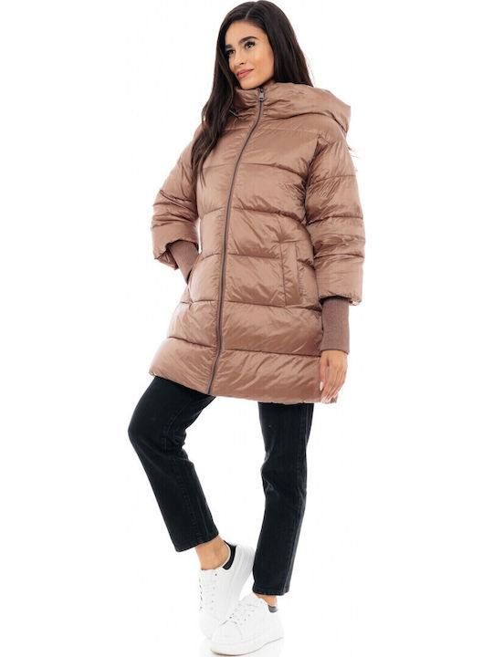 Lang Damen Puffer Jacke für Winter Camel