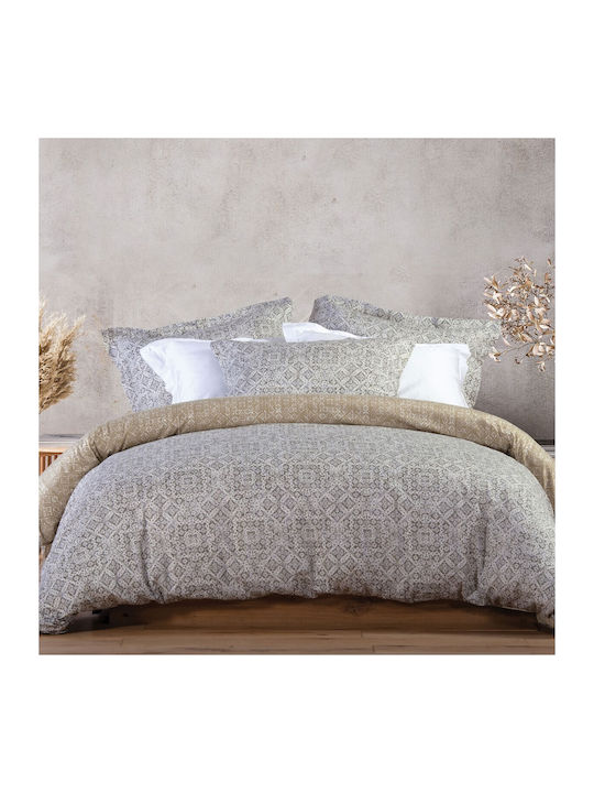 Nef-Nef Homeware Omen Super Double Cotton Satin Duvet Cover Set with Pillowcases 240x230 Grey 031365