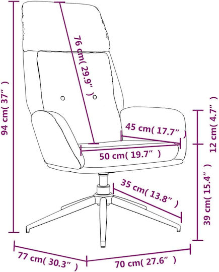 Sessel Drehbar aus echtem Leder Braun 70x77x94cm