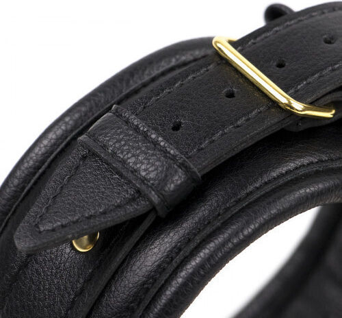 Naughty Toys Collar Leather Neck Collar with Detachable Gold Chain Strap Black