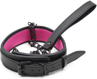 Naughty Toys Halsband Lederhalsband mit abnehmbarem Kettenriemen Pink