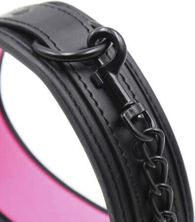 Naughty Toys Halsband Lederhalsband mit abnehmbarem Kettenriemen Pink